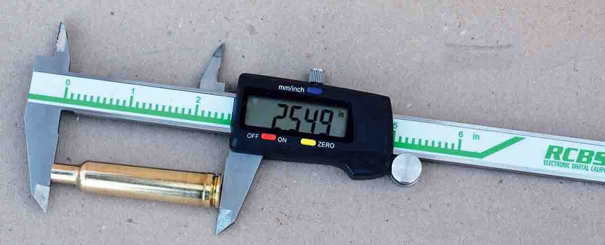 Maximum case length is 2.549 inches, while the trim to length should not be less than 2.539 inches.